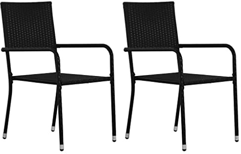 vidaXL Matstolar för trädgård 2 st stapelbara svart konstrotting, trädgårdsstol, uteservering, utomhusstol, trädgårdssittplatser, utestol