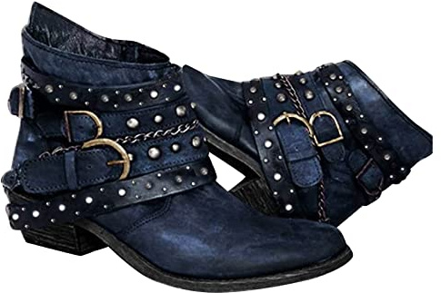 Cowboystövlar dam cowboy ankelstövlar med nitar gotiska stövlar läderstövlar vintage damstövlar med blockklack västerländska stövlar slip-stövlar korta arbetsstövlar höst ankelstövlar vinterstövlar