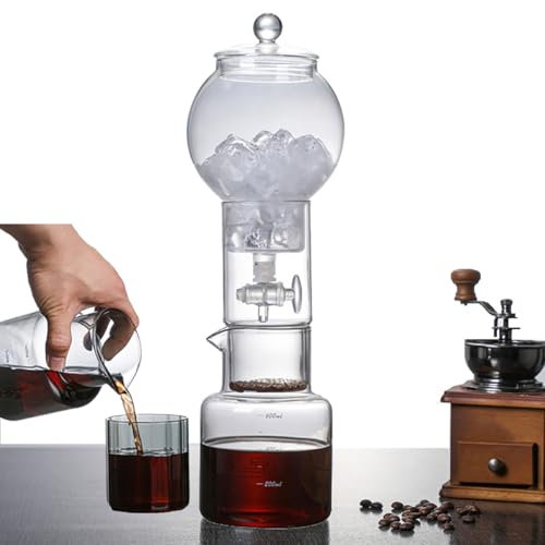 Ice Cold Brew Dripper Coffee Maker, Drip Tower Coffee Maker, 600ml Reusable Borosilicate Glass Iced Coffee Maker for Cafes at Home, Kitchen, Cold Brew Drip Pot,B