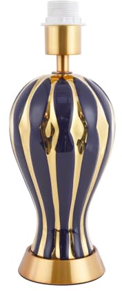 Happy Homewares Traditional and Classic Design Glossy Navy Midnight Blue and Polished Gold Ceramic Table Lamp Base | 34cm x 14cm | Inline Switch on Clear Cable