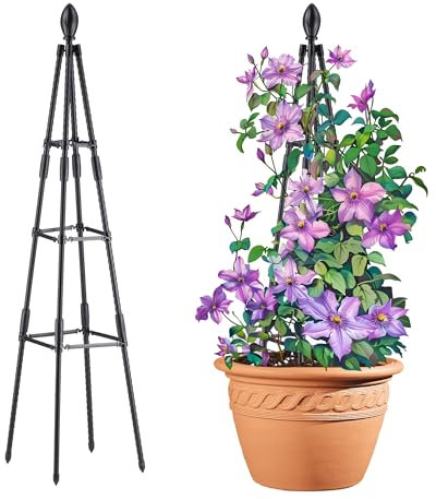 AlisisFores Enrejado de obelisco de torre de 4 pies para plantas trepadoras en maceta, enrejado de jardín, soporte de plantas de metal recubierto de plástico inoxidable para verduras, vides y arbustos