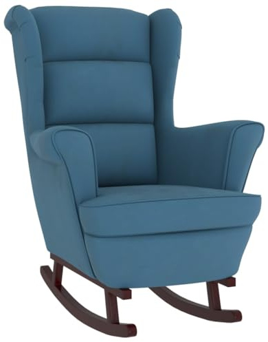 Hommdiy Schaukelstuhl mit Hocker,Wohnzimmer Sessel mit Hocker,Outdoor Samt Schaukelstuhl, Blau Ohne Fußablage