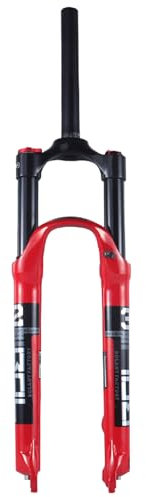 MREGLHUI MTB-Federgabel, Luftdruck-Stoßdämpfer Aus Aluminiumlegierung, XC-Mountainbike-Vorderradgabel, 100 Mm Federweg, 9 Mm QR, 28,6 Mm Gerades Rohr, Manuelle Verriegelung, Ultraleicht,Rot,29in