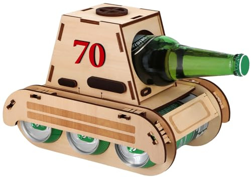 Giftota Lustige 70. Geburtstag Geschenke Mann, Personalisierbarer Panzer-Flaschenträger aus Holz, Bier Geschenke für Männer zum 70 Geburtstag