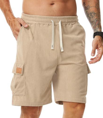 Comilaka Shorts och bermudashorts för män, lediga korta manchestershorts med joggingfickor, sommarlöpning, kaki, XXL