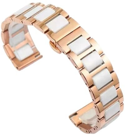 Cinturino for orologio in ceramica e acciaio inossidabile da 20 mm, 22 mm, cinturino universale di ricambio for uomo e donna, bracciale a sgancio rapido adatto for orologi tradizionali(Rose gold white
