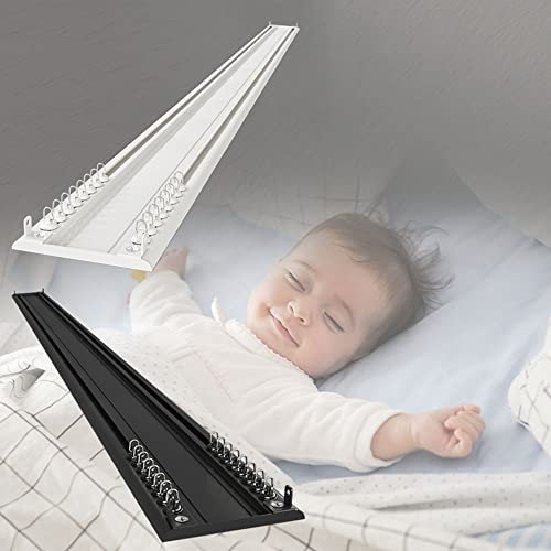 Ultradünne Deckenschiene mit Haken und Zubehör, Vorhangschienensysteme, Aluminium, 14 m, Schwarz/2,9 m, Weiß / Schwarz