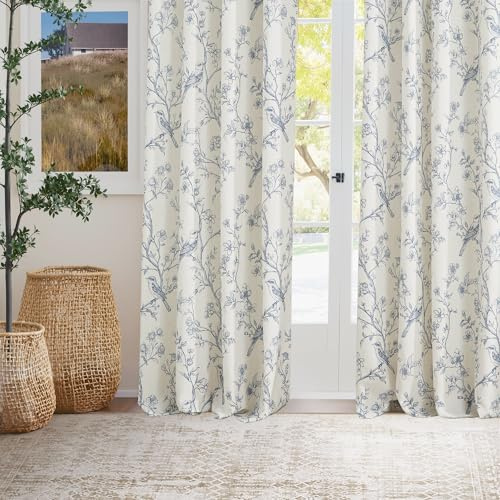 PONY DANCE Linen Curtains for Living Room Ösenschal 2er Set H 245 x B 140 cm Leinen Gardinen mit Muster Wohnzimmer Vorhang Leinenoptik Halbtransparente Leinenvorhänge Weiß