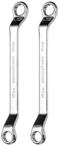 QUARKZMAN 2 Stück 45 Grad Offset Ringschlüssel 13mm x 15mm Metrisch 12-Punkt Spiegelverchromter Legierungsstahl Doppelringmaulschlüssel Lang Industriequalität Torx Reparatur