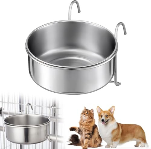 Pet Bowl, Hanging Pet Bowl Sturdy Durable Stainless, Steel Dog Bowls | with Hook Up, Hanging Bowl Water Bowl Food Feeder, Cage Hanging Food Bowl Suitable for Pet Dogs Parrots