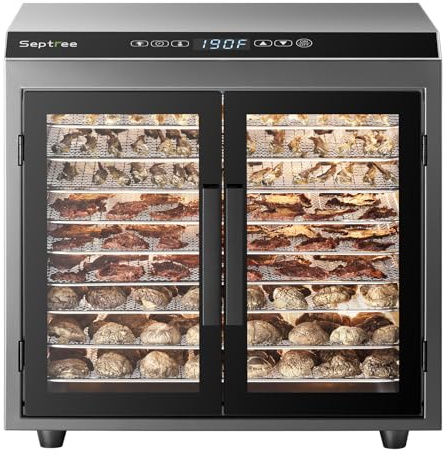 Septree Beef Jerky Dehydrator Machine, 9 Large Trays Double Door Food Dryer for Herbs, Fruit, Pet Treats, Heavy Duty Design with Digital Timer, 1000W Fast Drying Dehydrators for Home, Gunmetal Gray