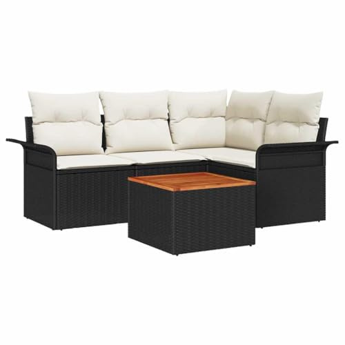 vidaXL Garten-Sofa-Set 5 pcs Schwarz und Creme 55 x 55 x 37 cm, Garten und Terrasse, modulares Design, Rattan-Sitzgruppe, Sofa für draußen, Lounge auf der Terrasse