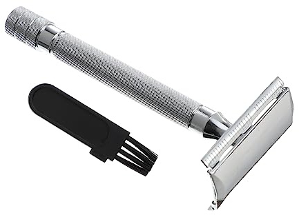 DONFAMDS Rasoir à Barbe Manuel en Alliage D'aluminium Blanc, Design Fermé Ouverture Rotative, Outil de Rasage Solide Style Rétro pour Visage