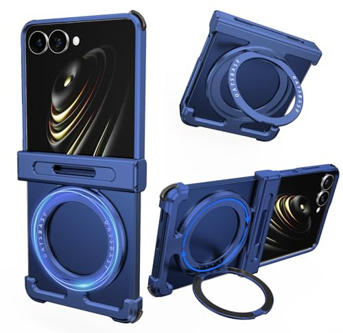 NIFBANG Coque de téléphone sans cadre pour Samsung Galaxy Z Flip 7, avec béquille, rotation à 360°, coque de protection fine en aluminium avec dissipation de la chaleur, antichoc (ombre bleue)
