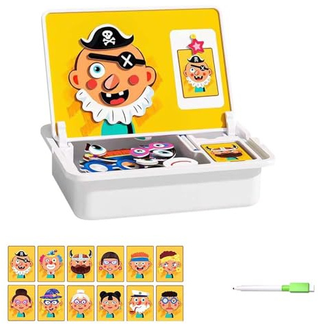 Magnetpuzzle für Kinder, 2025 Neu 3 In 1 Magnetisches Lernspiel, Montessori Spielzeug ab 3 Jahre Pinsel Karte Tafel Pädagogisches Reisespielzeug Fördert Motorik Fantasie Reisespiel für Unterwegs (A)
