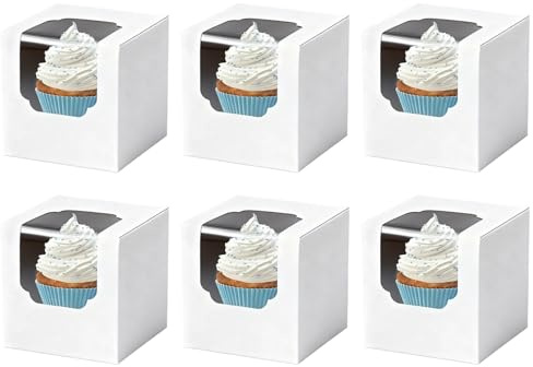 DOETYD 15Pcs Cupcake Boxes Small Individual Cake Box With Clear Window and Inserts Packaging Bakery Boxes for Birthday,Wedding & Party(White)