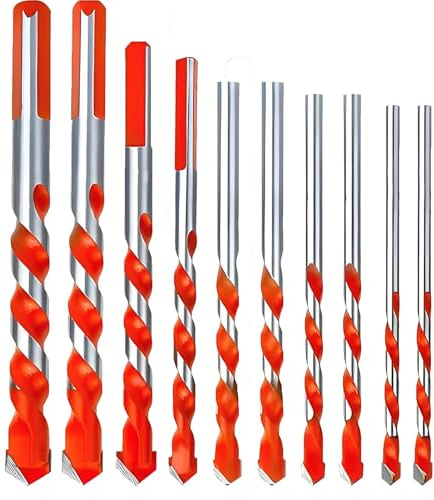 10 Pcs Masonry Drill Bit Set, 3-12mm Tipped High Speed Carbide Shockproof Hammer Tile Concrete Drill Bit, Tungsten Carbide Masonry Drill-Bit Set for Ceramic Tile, Concrete, Brick Wall,Cement,Wood