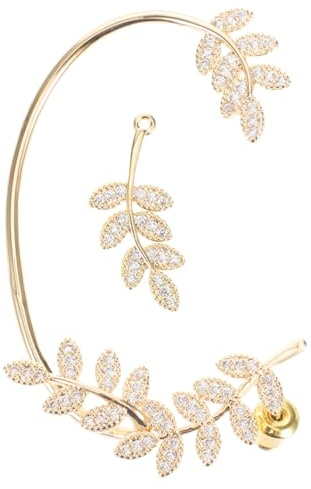 Healeved Boucle D'Oreille En Strass Feuille Pour Femme Manchette D'Oreille En Métal Doré Grimpeur Hypoallergénique Bijou Pour Mariage Et Fête