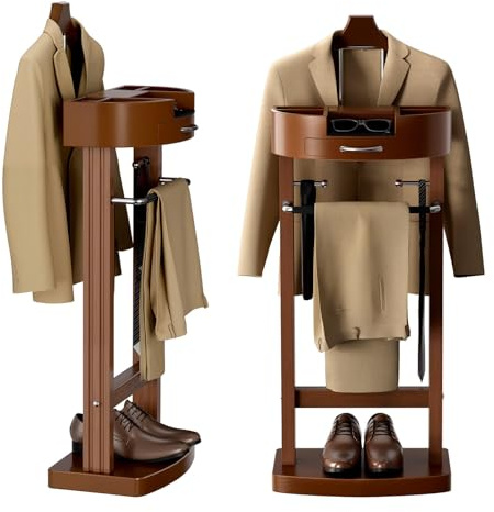 ACLFF Wood Herrendiener für Herren, Stummer Diener Modern mit Schublade und Ablage, Bodenstehender Kleiderständer, Klamotten Ständer für Schlafzimmer, Eingangsbereich, Flur