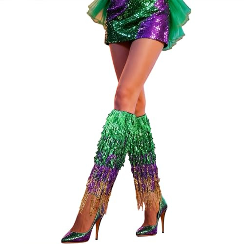 Generisch Glitzer Beinstulpen für Frauen Karneval Disco Accessoires Damen 70er Jahre Kostüm Retro Pailletten Stulpen Glitzer Beinwärmer für Mottoparty Fasching Party Outfit