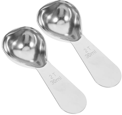 Angoily Juego de 2 Cucharas Medidoras de Acero Inoxidable para Café 30 Ml Cucharas para Té y Especias Mango Corto Utensilios Multifuncionales para Cocina y Repostería Color Plateado