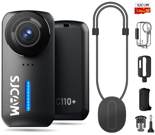 SJCAM C110Plus, Action Camera magnetica POV 4K (128 GB), video FOV a 170°, stabilizzazione a 6 assi, telecamera per corpo regolabile, impermeabile fino a 30 m, per viaggi, sci, ciclismo, microfono