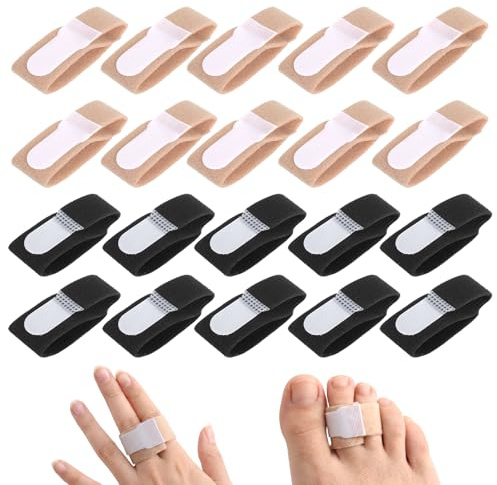 JYYWTSI Lot de 20 bandages de doigt élastiques avec fermeture pour la fixation et le soulagement de la douleur - Pour doigts et orteils - Noir et couleur chair - Réutilisables