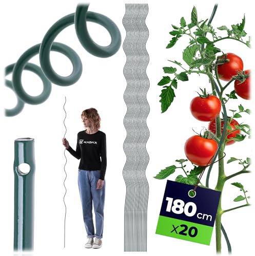 KADAX Tomatenspiralstäbe 180cm x 6mm, 20er Set, Spiralstäbe aus Stahl mit Kunststoffbeschichtung, Tomatenstäbe, Rankhilfe für Tomaten & Kletterpflanzen, Tomatenstangen