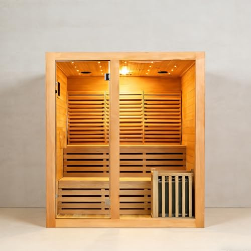 Infrarot Sauna, Kabinensauna 2-3 Personen Indoor mit Low EMF Heizpaneelen Smart Control System und Holzrahmen Design