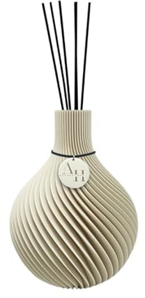 Afilli Homes Raumduft Reed Diffuser „Vela“ – exklusiv mit Duftstäbchen & Duft, edler Duftspender & Design Duftvase, nachhaltiger 3D-Druck aus Österreich, luxuriöse Wohnzimmer & Bad Deko (beige)