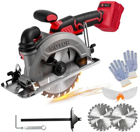 Sladlös cirkelsåg på 6 tum kompatibel med Milwaukee 18 V-batteri (utan batteri), borstellos cirkelsåg 6200 varv per minut med 2 sågblad med 24 tänder, maximalt skärdjup på
