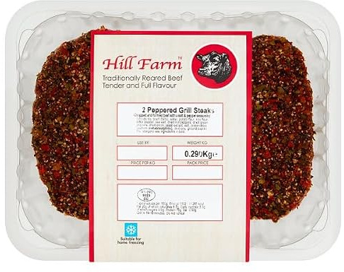 Hill Farm 2 Peppered Grill Steaks 0.290kg | Case of 4