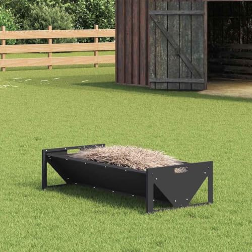 Ordellia fodertråd för husdjur, svart av kallvalsat stål, 108 x 50 x 28 cm, kapacitet på 10 kg, väderbeständig för stallet och utomhusbruk, robust för foder och vatten
