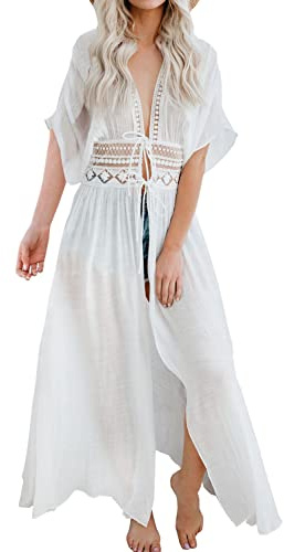 FANCYINN Femmes Robe De Plage De Plage,Blanc,L(42-44)
