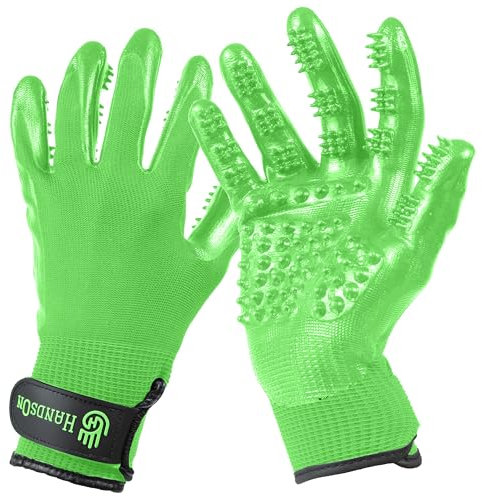 H HANDSON Tierpflegehandschuhe - Baden, Haarentfernungshandschuhe für Katzen, Hunde und Pferde (monogrün, klein)