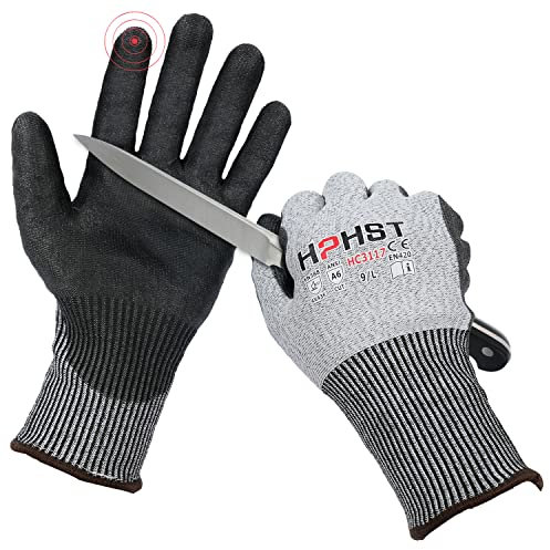 HPHST Schnittschutz Handschuhe Handschutz für Schneiden Arbeitshandschuhe Level A6 Gartenhandschuhe Herren Damen Schnittfeste Handschuhe für Küchen Gartenbau Baustelle Grau 1 Peer Größe: 9 / L