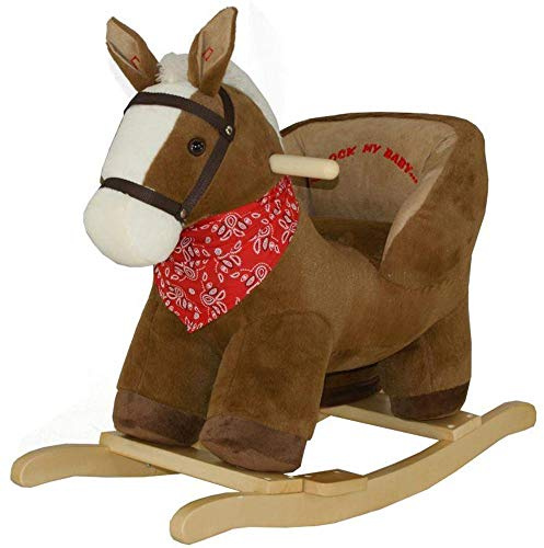 Bakaji Cavallo a Dondolo Cavalluccio Cavalcabile Peluche Giocattolo per Bambini con Effetti Sonori Maniglie di Sicurezza