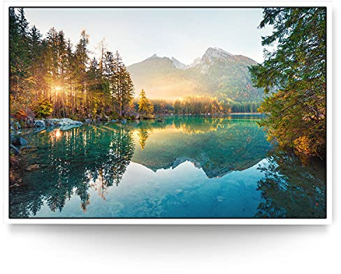 BilderKing Wandbild Wasserfall Hintersee Bayern - 150cm x 100cm Leinwand auf 2cm Keilrahmen mit Schattenfugenrahmen weiß