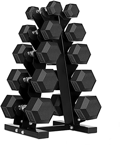 5-25LB Hex Dumbbell Set with Rack Rubber Coated Dumbbell Set with Rack 150 Pound Weight for Home Gym