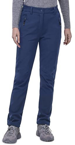 33,000ft Wanderhose Damen wasserdichte Winddichte Thermohose Softshellhose Warm Gefüttert Outdoorhose Winter Skihose Snowboardhose Atmungsaktive Schnelltrocknende Trekkinghose, Blau Kurzgröße M