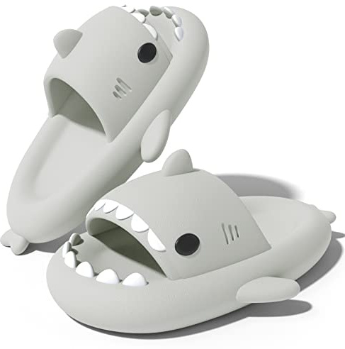 NIBESSER Ciabatte Uomo Estive Ciabatte Squalo Uomo Comode da Mare Spiaggia Bagno Piscina Pantofole Antiscivolo Originali Carine per Casa Sandali A Punta Aperta, Grigio, 44/45 EU