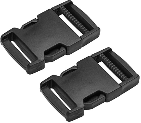 SolaDirect Side Release Buckles Clips for 15 mm / 0.59 inch Webbing Strap, Squeeze Fasteners, Black Delrin Plastic (Pack of 2)