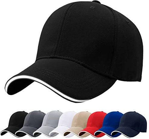 Baynetin Herren Baseballmützen, 100% Baumwolle 6 Pannels Plain Solid Color Hut, Pre-Curved Visor mit Sandwich. Einstellbare Atmungsaktiv Sommer Justierbarer Outdoor-Sportkappe (Schwarz)