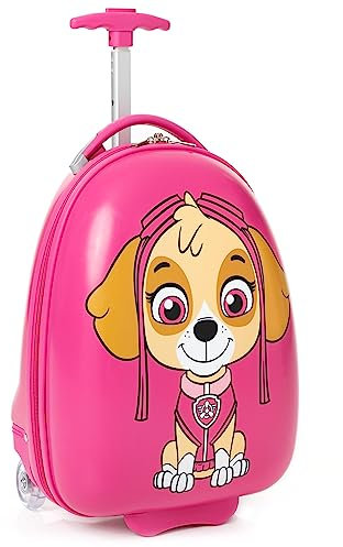 PAW PATROL Skye Koffer Kinder | Mädchen Rosa Kabine Kleiner Hart Cover Urlaub Carry On Trolley mit ausziehbarem Griff | Helikopter Rettungs Welpe animierter Charakter