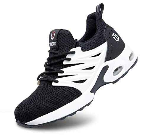 Hitmars Steel Toe Cap Trainers Men Women Safety Shoes S1 S2 S3 Breathable Safety Trainers Comfortable Non Slip Work Shoes Factory C-Black White 8.5UK(EU43) (9881JSBKWH/43-Reu)