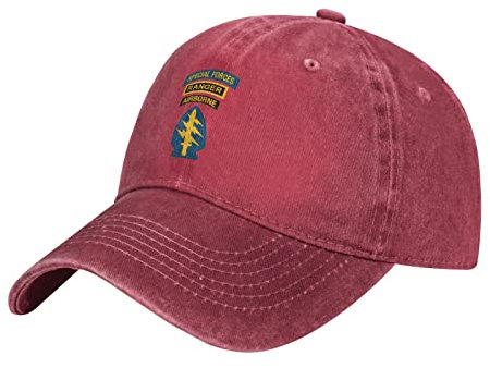 YINGD Denim Baseball Cap Us Army - Special Forces Ranger Airborne Denim Hip-Hop Cap Atmungsaktiv Waschbar Baseball Unisex für Männer Frauen, rot, One size