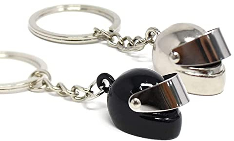 2 porte-clés de casque de moto, porte-clés de style locomotive à la mode, très réel comme anniversaire, cadeau de vacances (noir et argent)