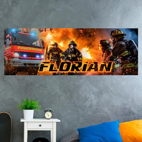 tjapalo® vz98 Bilder Kinderzimmer Poster mit Namen Kinderzimmer Wandbild Feuerwehr Auto Bild Kinderzimmer Feuerwehr Poster Feuerwehrbild Feuerwehrbilder, Größen Name: B70xH24cm