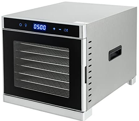 Essiccatore per alimenti a 6/8 piani, 35 – 75 °C, in acciaio inox, 1 – 24 ore, ideale per famiglie, giardinieri, atleti e appassionati di attività all'aperto (8 piani)