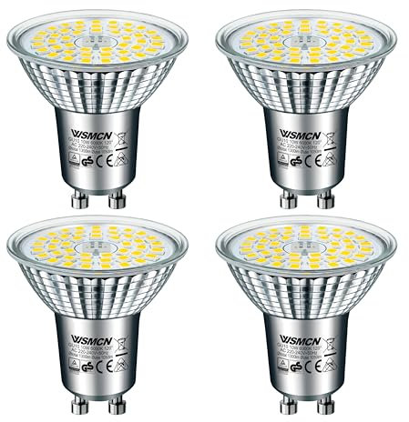 WSMCN Bombillas LED GU10 PAR16, 10W Equivalente a 140W Halógeno, Blanco Frío 6000K 1050 Lúmenes, No Regulable, AC 230V, Focos Sin Parpadeo, Ángulo de haz de 120°, Paquete de 4